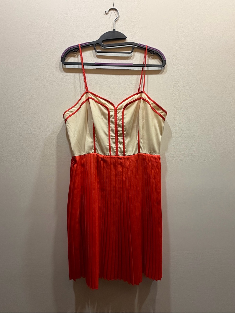 Coral and Cream Pleated Bustier Mini Dress